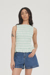 Sweet, fresh, and effortlessly flattering — the Gigi Shirred Top is your go-to for easy summer styling. Featuring a soft gingham check in Matcha green and Chalk white, this top brings a playful twist to classic patterning.