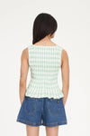 Sweet, fresh, and effortlessly flattering — the Gigi Shirred Top is your go-to for easy summer styling. Featuring a soft gingham check in Matcha green and Chalk white, this top brings a playful twist to classic patterning.