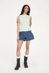 Sweet, fresh, and effortlessly flattering — the Gigi Shirred Top is your go-to for easy summer styling. Featuring a soft gingham check in Matcha green and Chalk white, this top brings a playful twist to classic patterning.