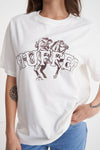 Simple Huffer Relaxed Tee horse design on front with Huffer logo.