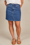 If you prefer skirts to pants, the Margot Denim Skirt is your go-to for laid-back days. This denim skirt features a mid-rise fit, button and zipper fly, and classic five-pocket styling. Falling to a comfortable mid-thigh length, it has the right amount of stretch for all-day comfort. Whether you pair it with a tank, t-shirt, button-down, or blouse, you'll always look chic and stylish!