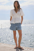 Ivy + Jack Kindly Mid Blue Pocket Front Denim Shorts