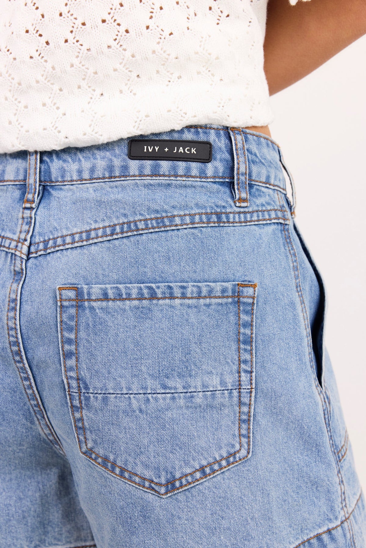 Ivy + Jack Kindly Mid Blue Pocket Front Denim Shorts