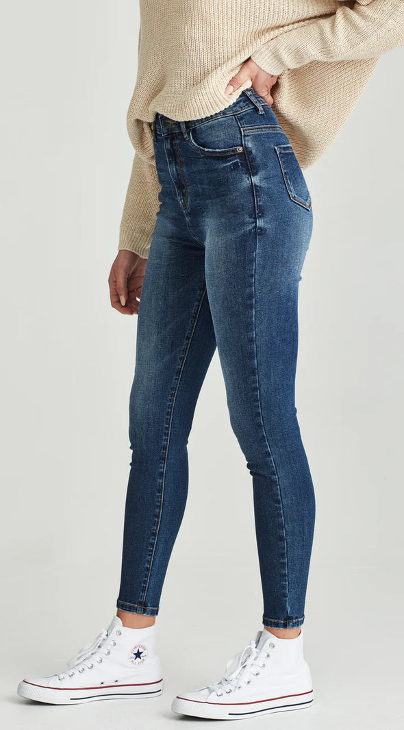 Super high waisted, stretch denim skinny jeans.