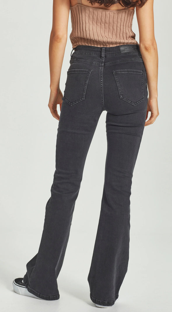 A classic flared jean in a soft stretch denim with a slim fit through the waist and thighs.
