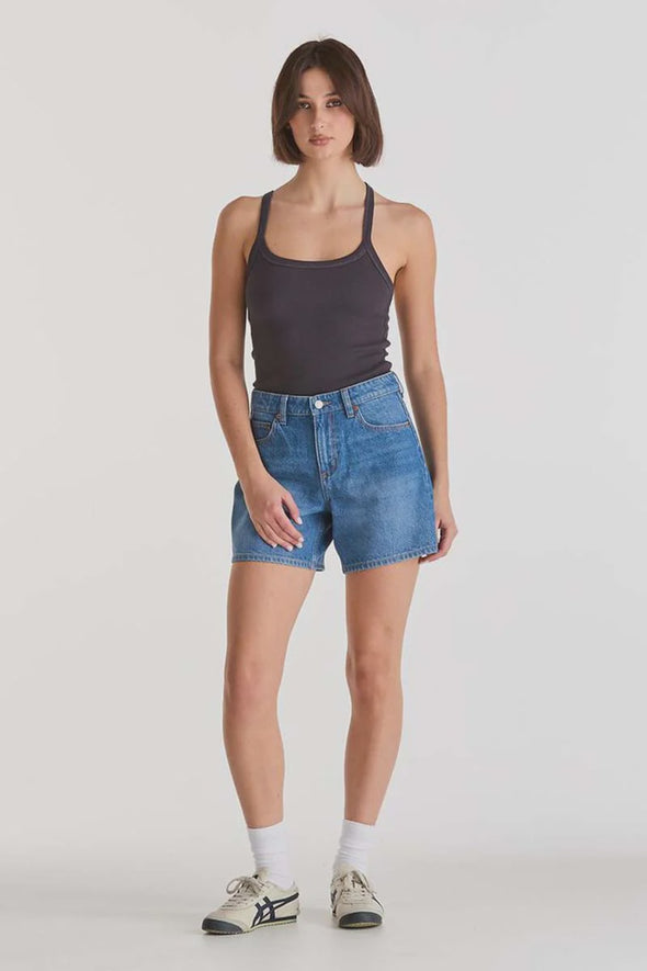 Lee Mid Straight Denim Short Blue Letter