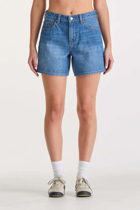 Lee Mid Straight Denim Short Blue Letter