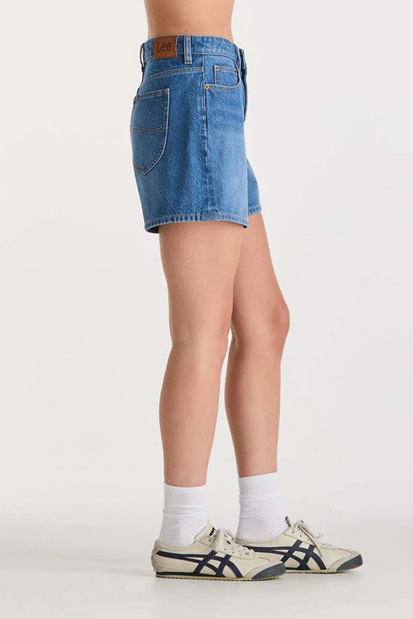 Lee Mid Straight Denim Short Blue Letter