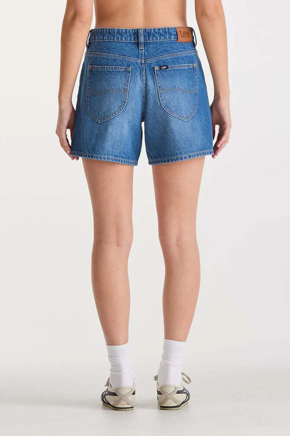 Lee Mid Straight Denim Short Blue Letter