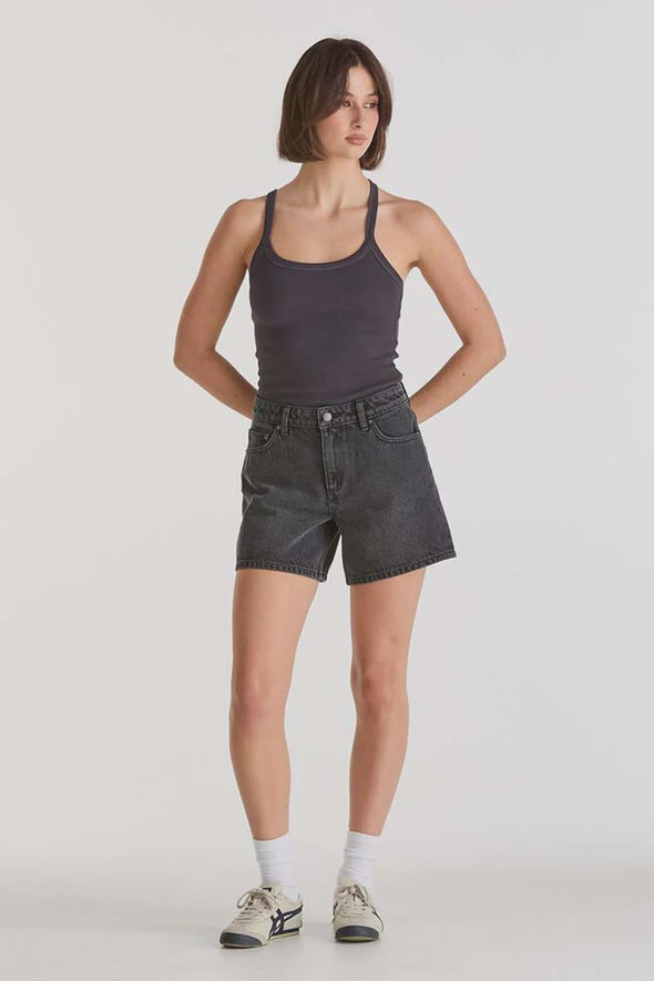 Lee Mid Straight Denim Short Smoked Black