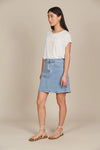 If you prefer skirts to pants, the Margot Denim Skirt is your go-to for laid-back days. This denim skirt features a mid-rise fit, button and zipper fly, and classic five-pocket styling. Falling to a comfortable mid-thigh length, it has the right amount of stretch for all-day comfort. Whether you pair it with a tank, t-shirt, button-down, or blouse, you'll always look chic and stylish!