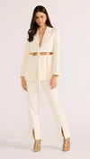 Introducing the Maeve Tie Blazer, a modern take on power dressing. With its structured tailoring and unique cut-out tie details, this blazer exudes sophistication and edge. Complete the look with the Maeve Panel Pant for a powerful suiting ensemble. Elevate your style with this exclusive piece.