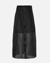 The skirt with a true element of special. Maxi in length with the illusion of a mini with the shorter lining. Elegant yet edgy. Featuring an invisible side zip and button closure with pleat tuck detail running down the front and back. A cocktail with the girls or a skirt for work - a unique and inspiring piece for the fashion forward woman.