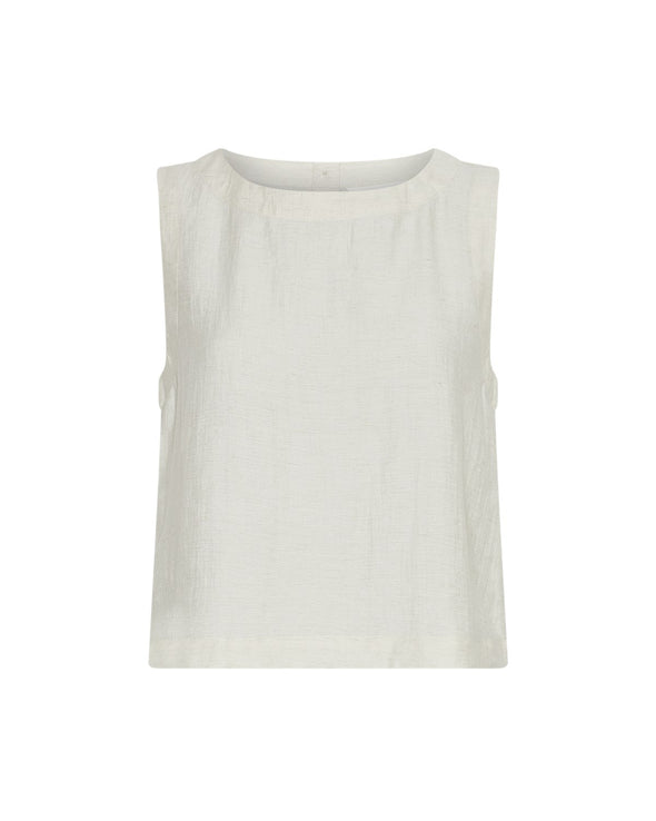 Regular fit

Model is 179cm and wears a size S

Lightweight, breathable summer fabric

Soft, eco-conscious viscose blend

Minimalist sleeveless design

Back button detail for a subtle finish

Composition

69% LENZING™ ECOVERO™ viscose fibers

20% Polyamide

11% Linen