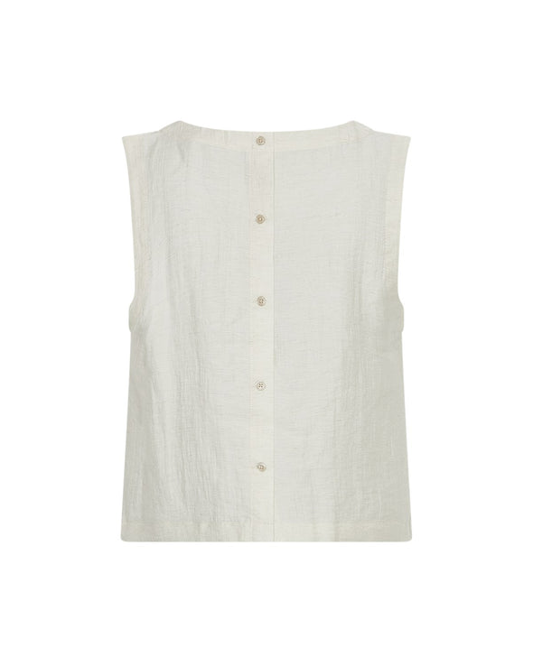 Regular fit

Model is 179cm and wears a size S

Lightweight, breathable summer fabric

Soft, eco-conscious viscose blend

Minimalist sleeveless design

Back button detail for a subtle finish

Composition

69% LENZING™ ECOVERO™ viscose fibers

20% Polyamide

11% Linen