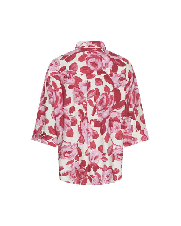 GRS certified, eco-friendly materials
Loose fit for comfort
Classic collar with full button front
3/4 sleeves with wide cuffs
Large floral print in rose-red tones
Made from sustainable viscose and recycled polyamide
Perfect for casual wear
Breezy and comfortable fabric