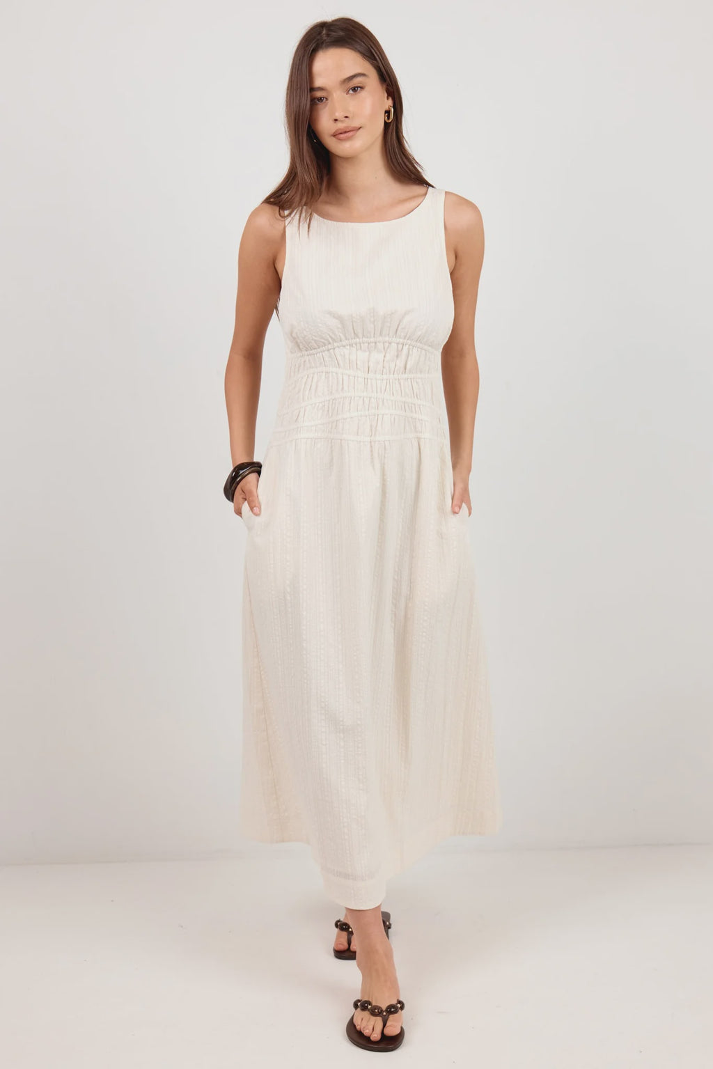 The Lucent Cream Midi Dress Cream