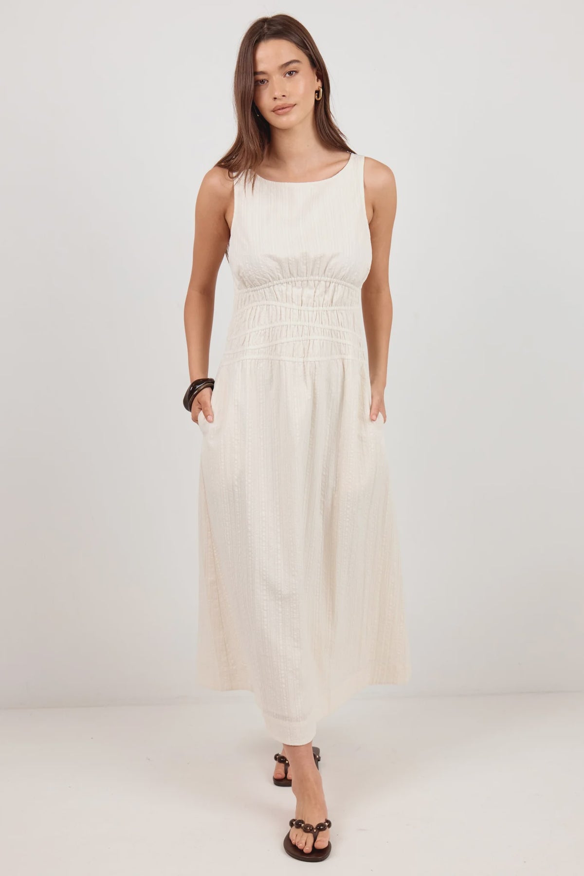 The Lucent Cream Midi Dress Cream