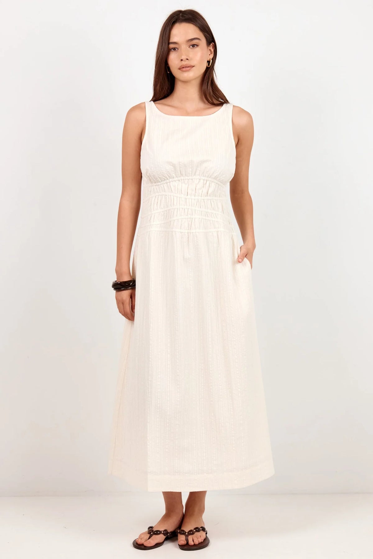 The Lucent Cream Midi Dress Cream