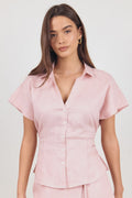 Villager Blush Linen Tie Back Short Sleeve Shirt