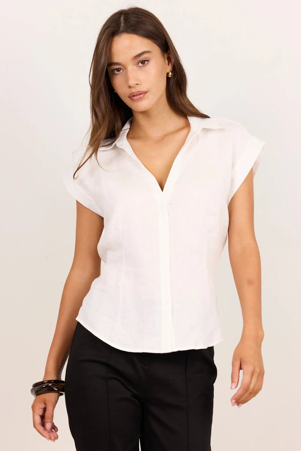 Villager White Linen Tie Back Short Sleeve Shirt