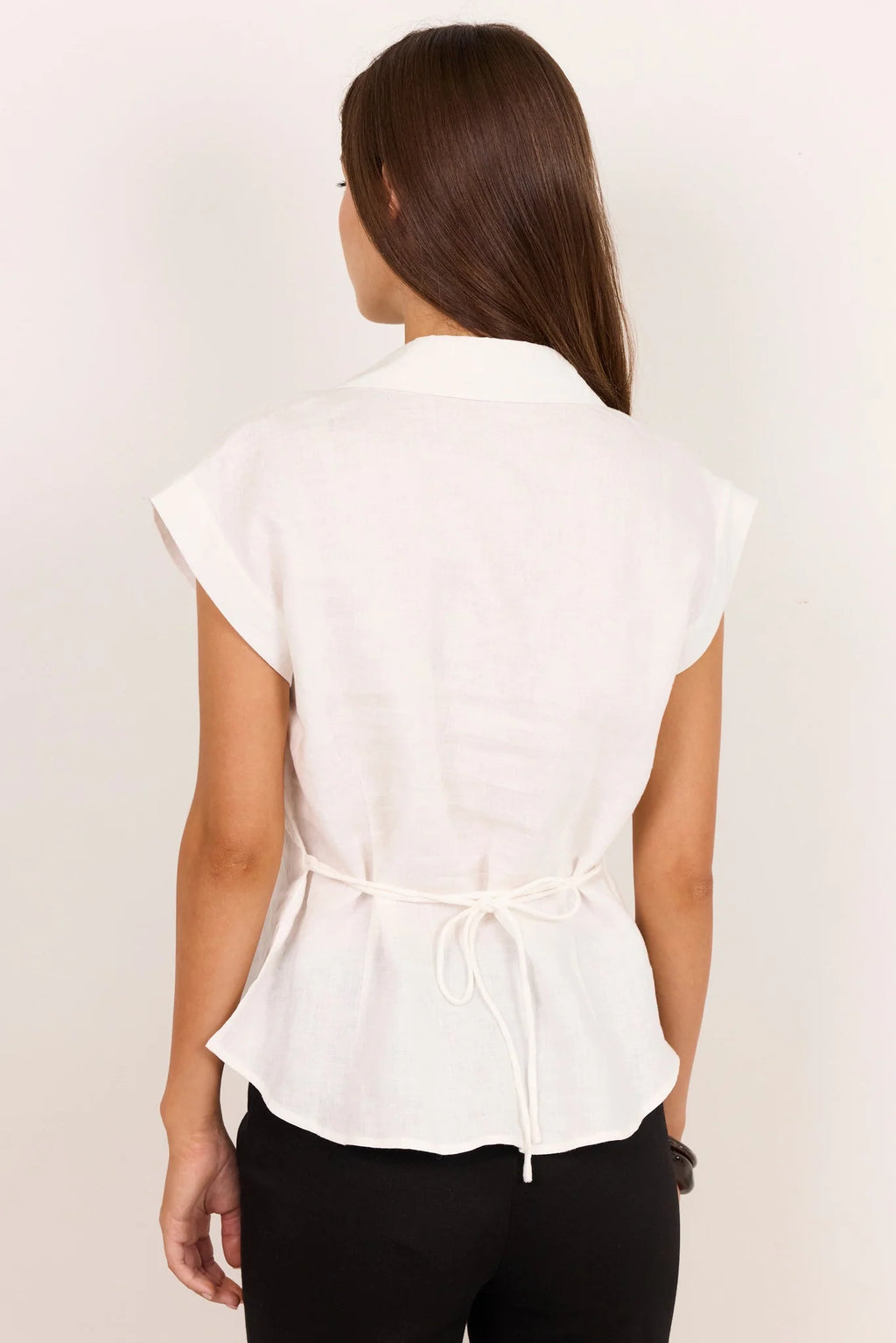 Villager White Linen Tie Back Short Sleeve Shirt