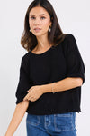 100% natural cotton for breathable comfort
- Textured open knit
- Relaxed boxy silhouette with short sleeves
- Lightweight and perfect for layering across seasons
- Natural Fibres