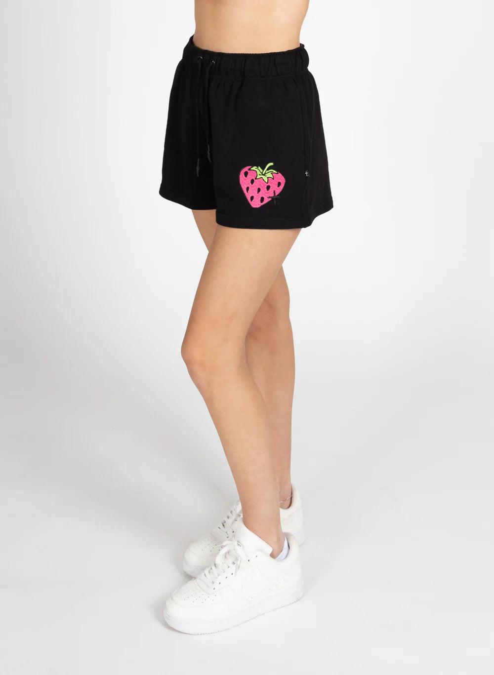 Our cropped little shorts are the perfect short shorts to own in summer. Pair with some cute trainers and an oversized tank. Featuring our Little Berry print right above the hem on the right leg.