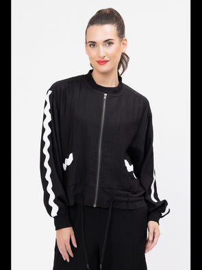 65% Viscose, 35% Nylon

Zip front closure for effortless wear

Ric rac trim down sleeves and pocket edges

Crew neckline with ribbed cuffs for a neat finish

Functional side pockets

Drawcord hem for adjustable styling

Unlined, standard fit for a relaxed style
