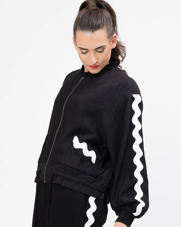65% Viscose, 35% Nylon

Zip front closure for effortless wear

Ric rac trim down sleeves and pocket edges

Crew neckline with ribbed cuffs for a neat finish

Functional side pockets

Drawcord hem for adjustable styling

Unlined, standard fit for a relaxed style