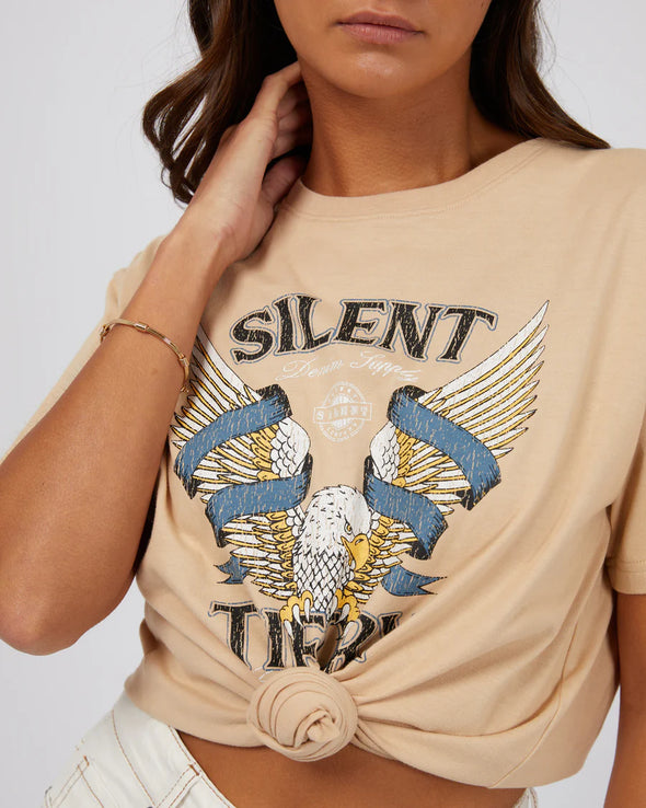 Introducing our Spirit Tee - the perfect update to your go-to graphic tee! Made from soft cotton jersey, this tee boasts a loose fit and a custom eagle graphic. Plus, it's easy to tie for added style. Pair with Denim and sneakers for an on-the-go look.