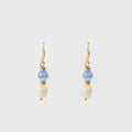 Gold plated hook earrings with a blue bead and pearl drop