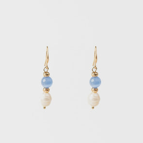 Gold plated hook earrings with a blue bead and pearl drop