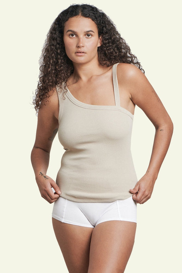 BARE by Charlie Holiday The One Shoulder Singlet Taupe