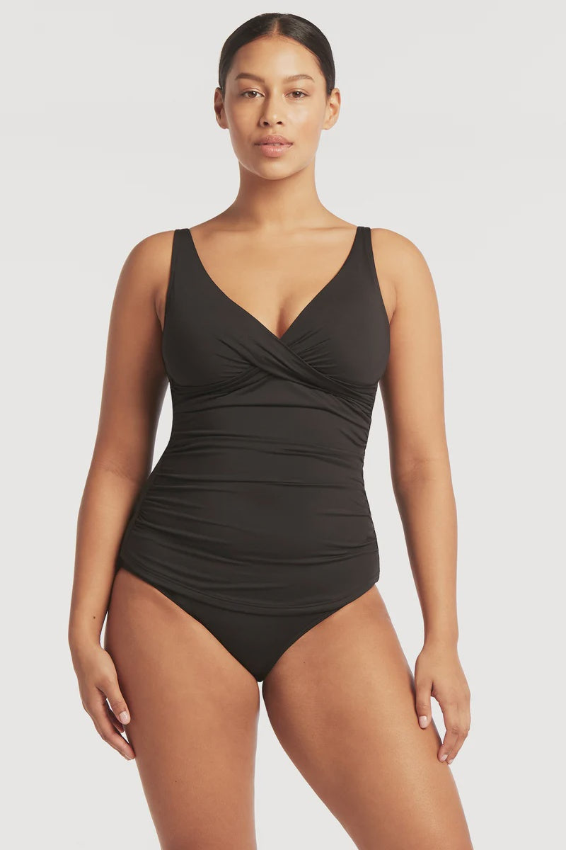 Sea Level Cross Front Multifit Singlet Top Black