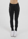 Our much-loved slim leg trackies in the Coordinates print. The Escape Trackie features silver metal zip detailing upfront and a patch pocket on the left leg.Finished off with wide rib cuffs and ribbed waistband pulled together with drawstring ties. Wear them your way sitting on the hip or high on the waist.