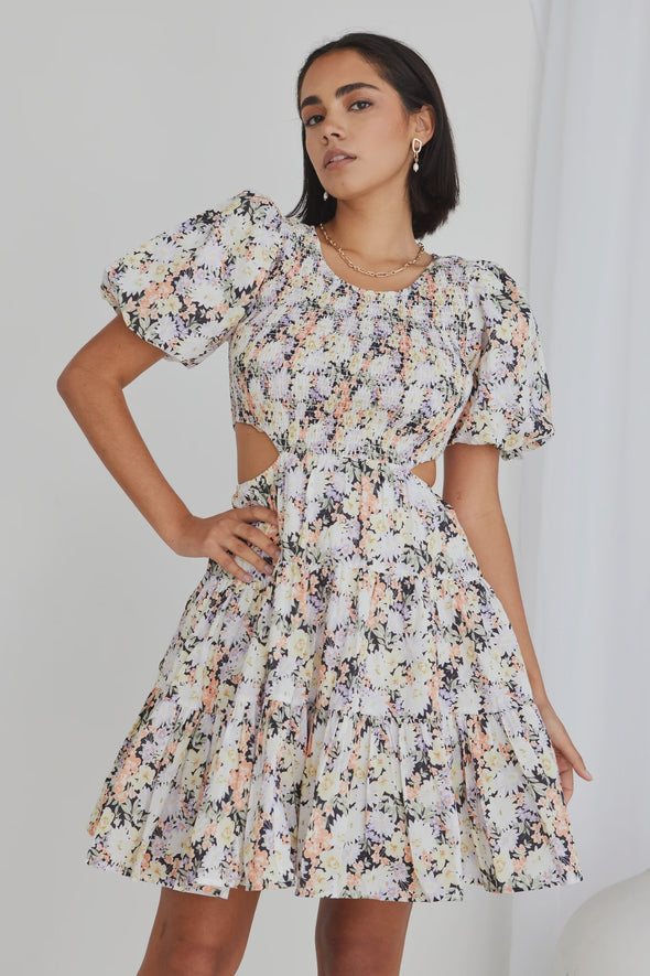 Ivy + Jack Hailey Floral Cut Out Tiered Mini Dress